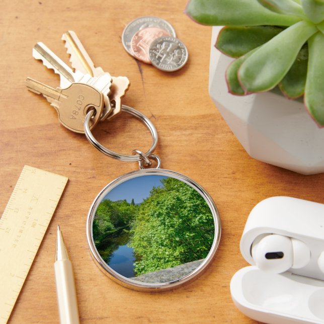 Huddersfield Broad Canal, Whitacre Mill Viaduct Rund Silverfärgad Nyckelring (Skrivbord)