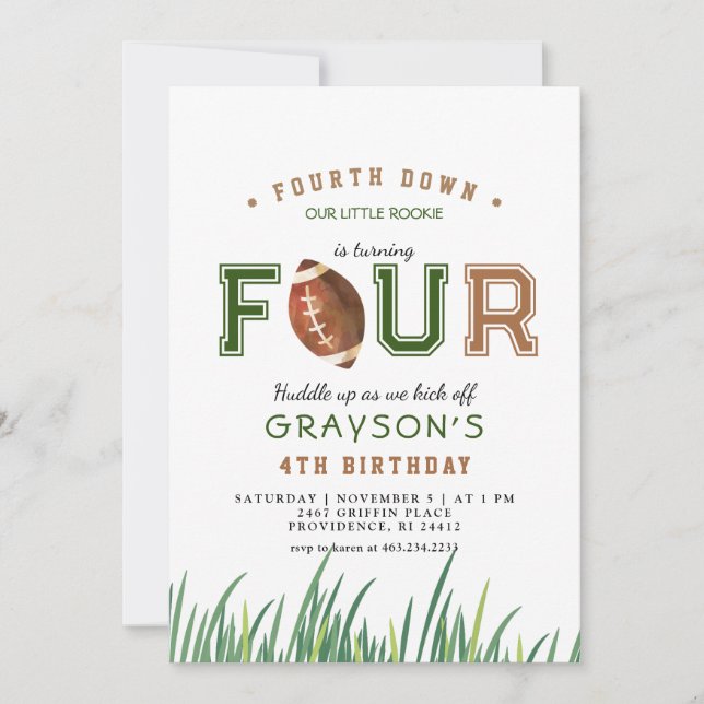 Huddle Up Football 4e födelsedagen Party Inbjudningar (Framsida)