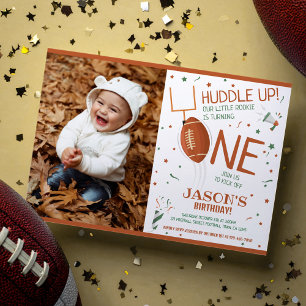 Huddle Up Football Brown Photo 1st Birthday Inbjudningar