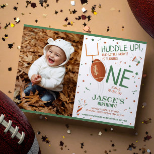 Huddle Up Football Grönt Photo 1st Birthday Inbjudningar