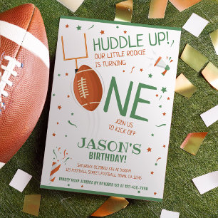 Huddle Up Grönt Rookie Football 1:a födelsedag Inbjudningar