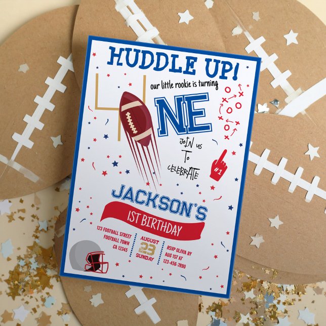 Huddle Up Little Rookie Cute Football 1st Birday Inbjudningar (Skapare uppladdad)