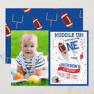Huddle Up Rookie Cute Football Photo 1st Birday Inbjudningar