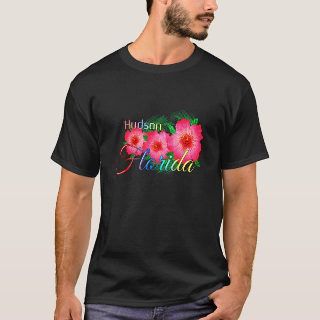 Hudson Florida Tropical Flowers Family Vacation T Shirt (Framsida)