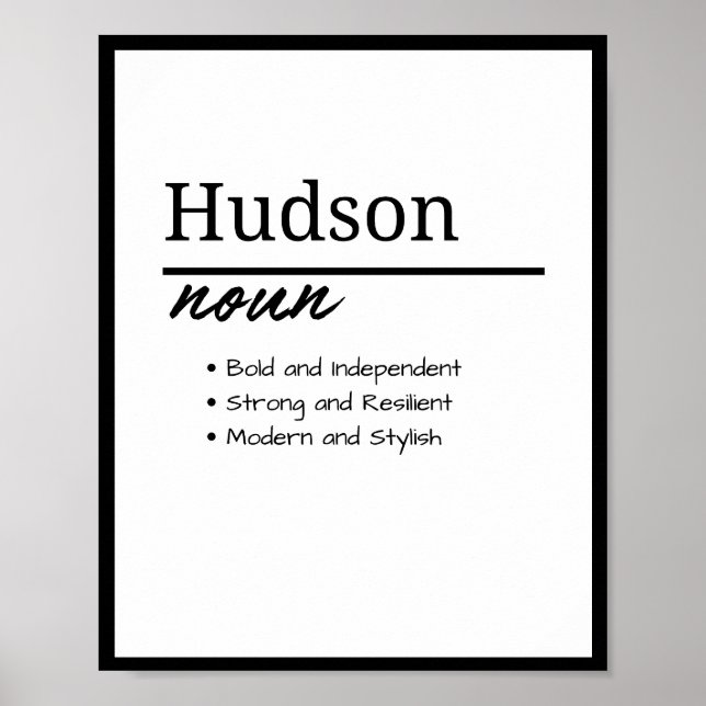 Hudson, Pojke Personalized Name Definition Poster (Framsidan)