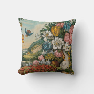 Hudson River Flowers och Fruit Currier & Ives Kudde