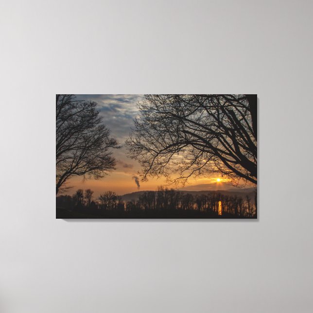 Hudson River Winter Sunset Canvastryck (Framsida)