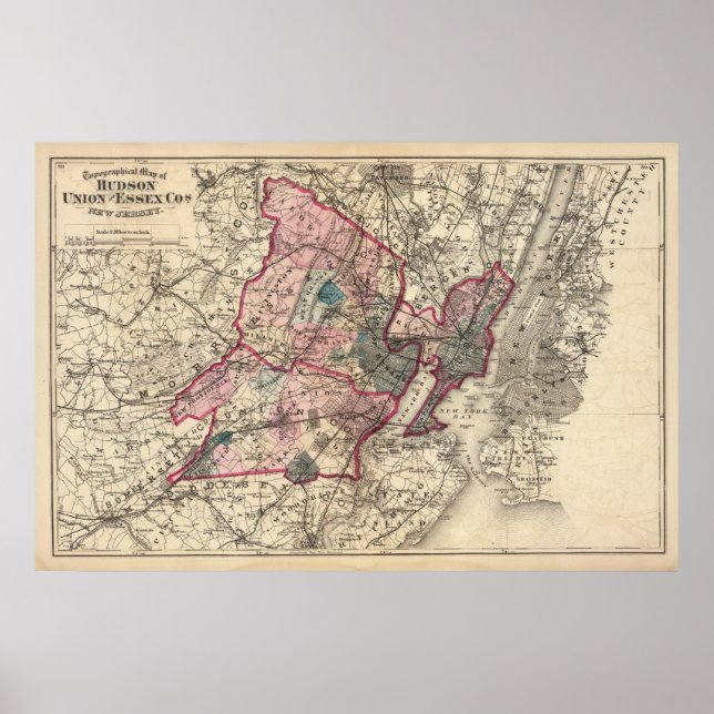 Hudson, Union, Essex Cos, NJ Poster (Framsidan)