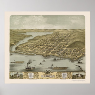 Hudson, WI Panoramic Karta - 1870 Poster