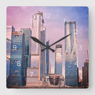 Hudson Yard Manhattan New York Cityscape Numbers Fyrkantig Klocka