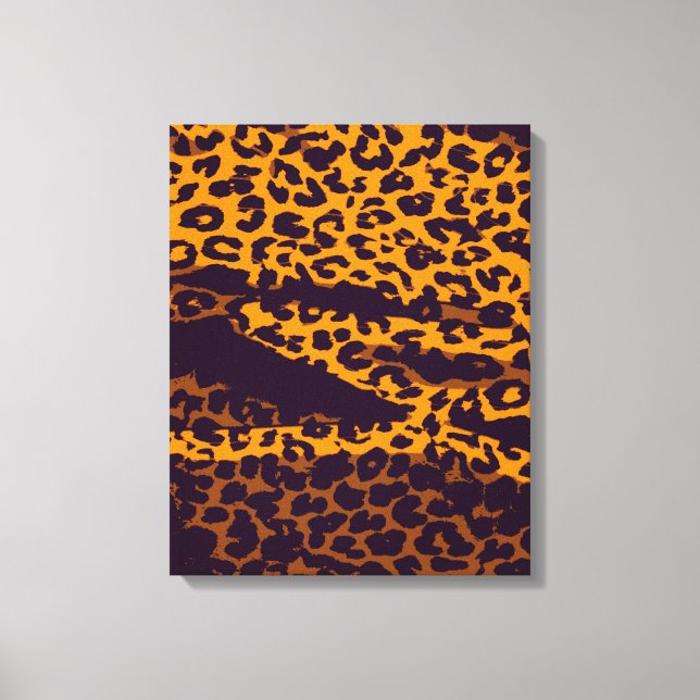 Hudutskrift på djur av leopard (Gult Black Lila) Canvastryck (Framsida)