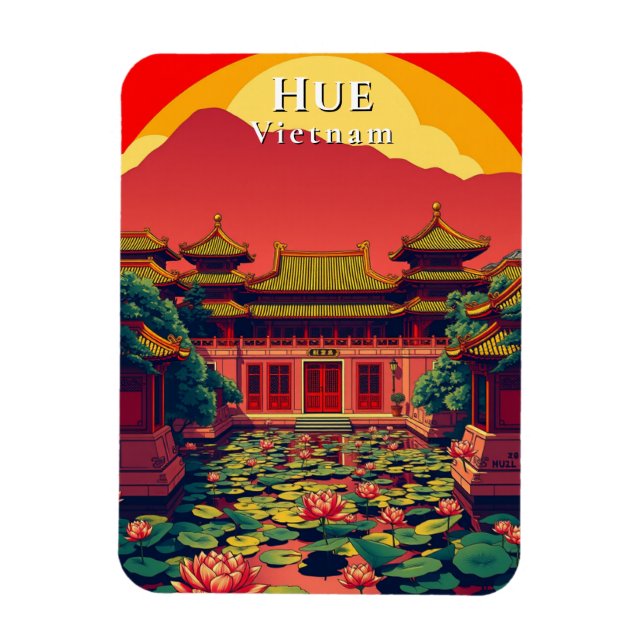 Hue Vietnam Pagoda Travel Retro Magnet (Vertikal)