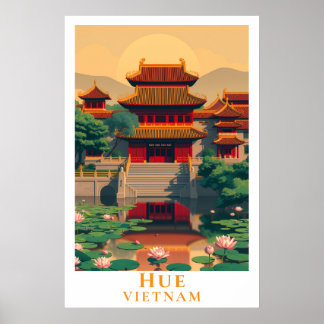 Hue Vietnam Vintage Travel Retro Imperial City Art Poster