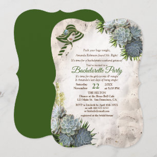 Hues of Beach Grönt & Succulent Bachelorette Party Inbjudningar
