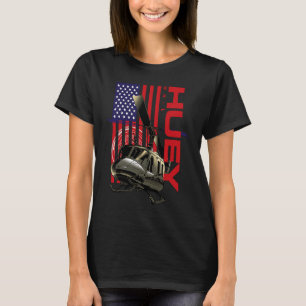 Huey Militär Helicopter-flygplan Amerikanska Flagg T Shirt
