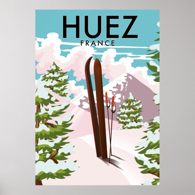 Huez Frankrike Retro ski poster (Framsidan)