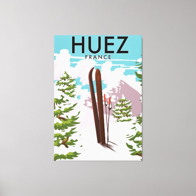 Huez Frankrike Retro skidposter Canvastryck (Framsida)