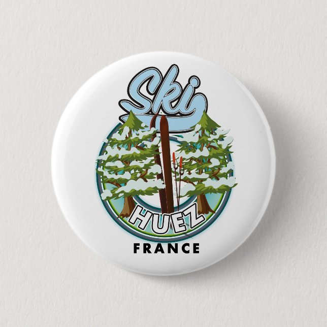 Huez skidåkning Frankrike retro logotyp  Knapp (Framsida)