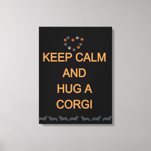 Hug A Corgi Black Canvastryck