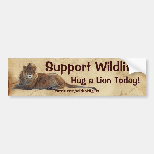 HUG A LEJON Wildlife Support Bumper Sticker Bildekal (Framsidan)
