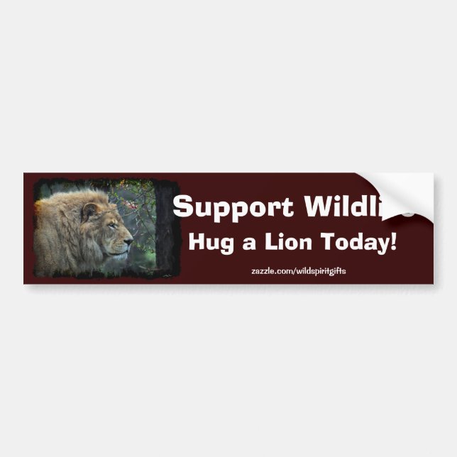 HUG A LEJON Wildlife Supporter Roligt Bumper Stick Bildekal (Framsidan)