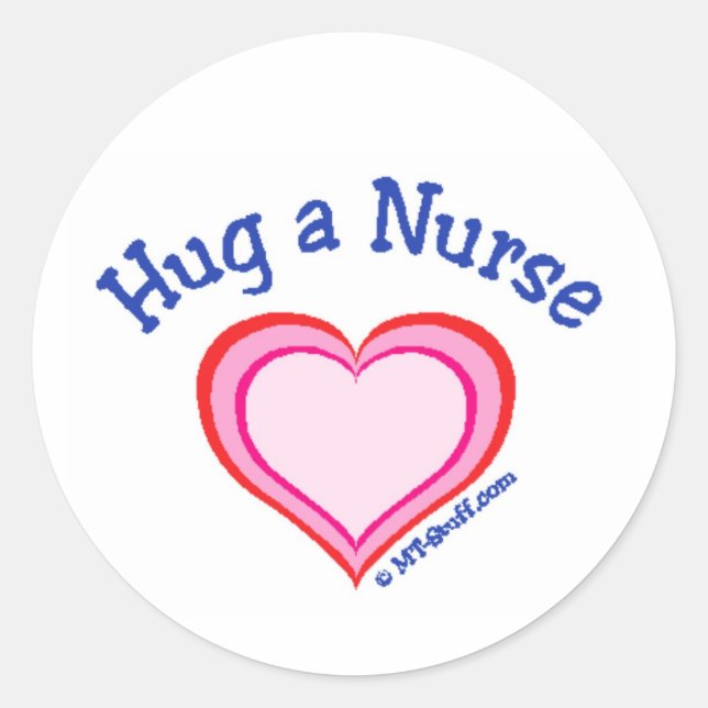 Hug a Nurse Heart Runt Klistermärke (Framsida)