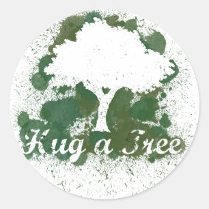 Hug a Träd Think Green Runt Klistermärke