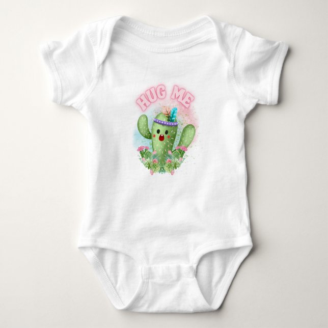 Hug Me Cactus Funny Mysiga Baby Bodykostym T Shirt (Framsida)