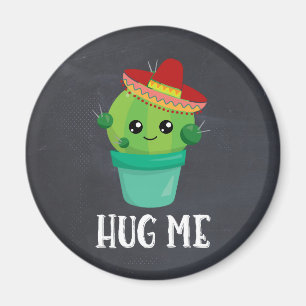 Hug Me Cactus in a Sombrero på Black Chalkboard Magnet