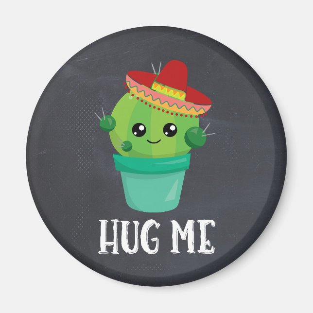 Hug Me Cactus in a Sombrero på Black Chalkboard Magnet (Framsidan)