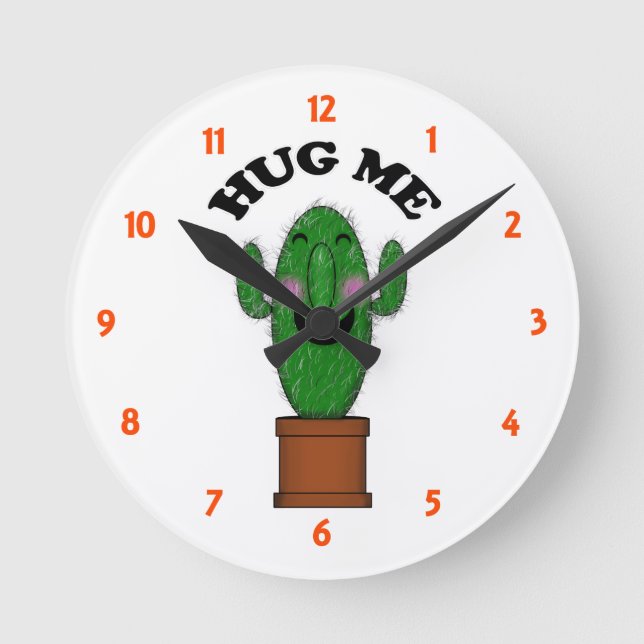 Hug Me Cactus Rund Klocka (Framsida)