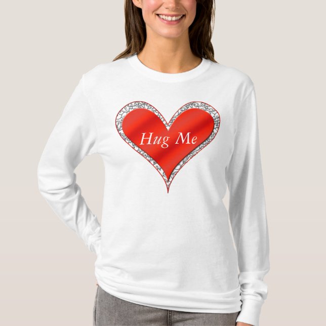 Hug Me Valentines Day Heart Hoodie T Shirt (Framsida)