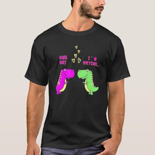 Hug mig jag testar hjärtat T Rex Dinosaur Couple V T Shirt (Framsida)