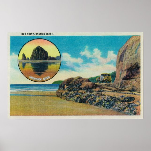 Hug Point i Cannon Beach och Haystack Sten Poster (Framsidan)