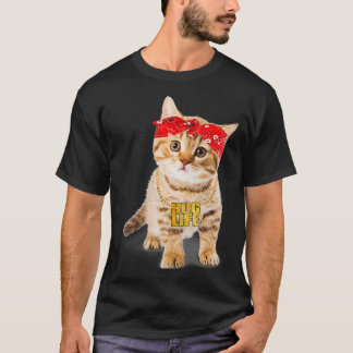 Hug Thug Gangster Life Guld chain Cat Gangsta T Shirt