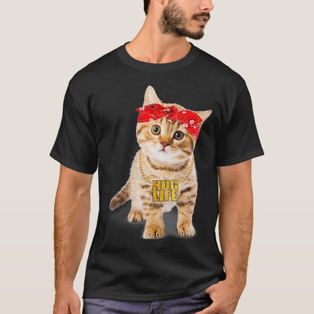 Hug Thug Gangster Life Guld chain Cat Gangsta T Shirt (Framsida)