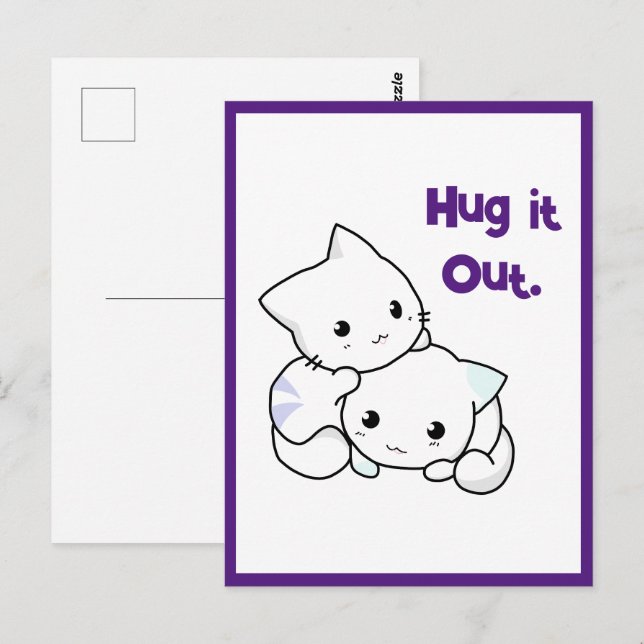 Hug ut Tecknad Kittens, Cute Cat Vänskap Vykort (Fram/baksida)