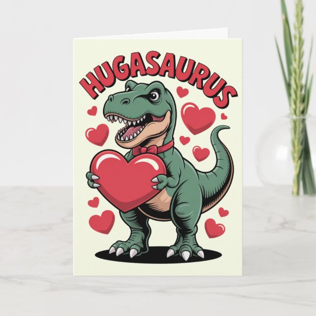 Hugasaurus Rex Rolig Dinosaur Alla Hjärtans Dag-Ko Kort (Framsida)