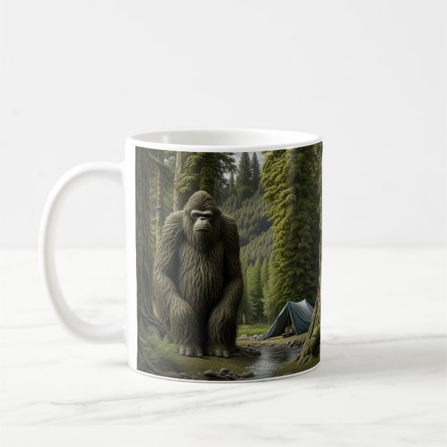 Huge Bigfoot sitta i Skogen Kaffemugg (Vänster)