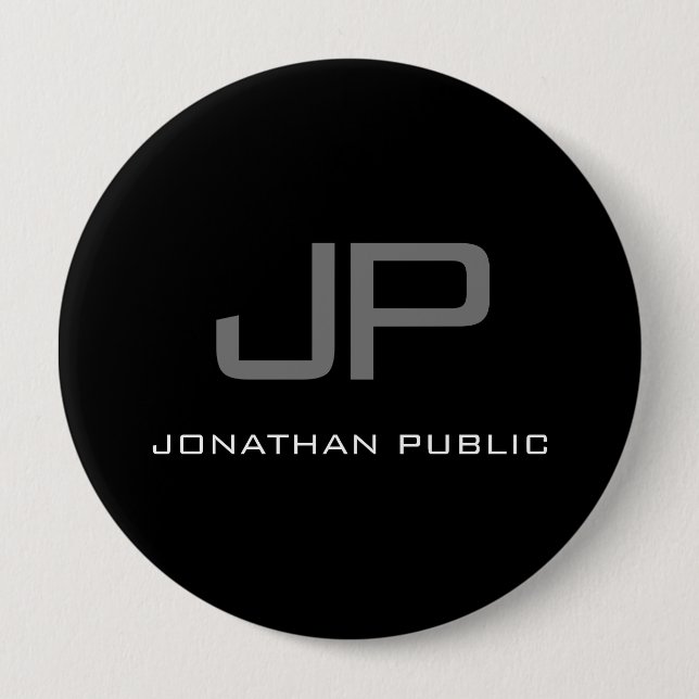 Huge Button Initial Brev Monogram Namn Black Knapp (Framsida)