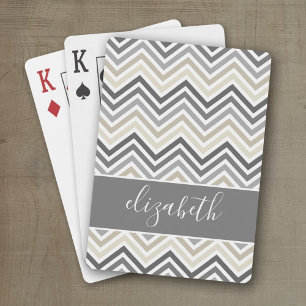 Huge Chevron Mönster med Namn grått beige Casinokort