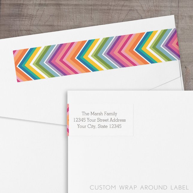 Huge Colorful Chevron Mönster Etikettband (Custom Return Address Label with a Wrap Around Feature)