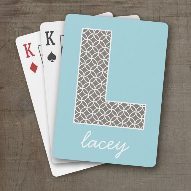 Huge Monogram L - pastellblå taupgeometri Spel Kort (Personalized Playing Cards - Huge Monogram)