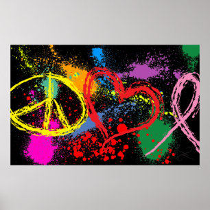 "Huge" Peace Kärlek Hope Paint Splatter Poster