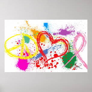 "Huge" Peace Kärlek Hope Paint Splatter Poster