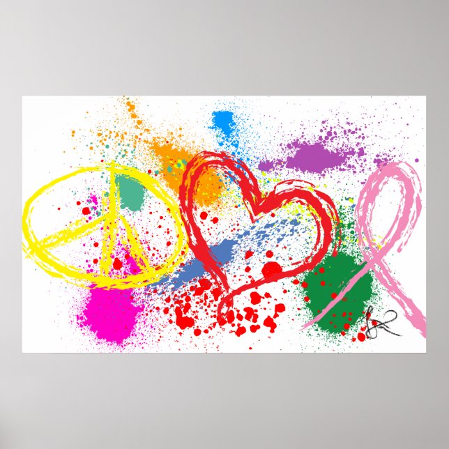 "Huge" Peace Kärlek Hope Paint Splatter Poster (Framsidan)