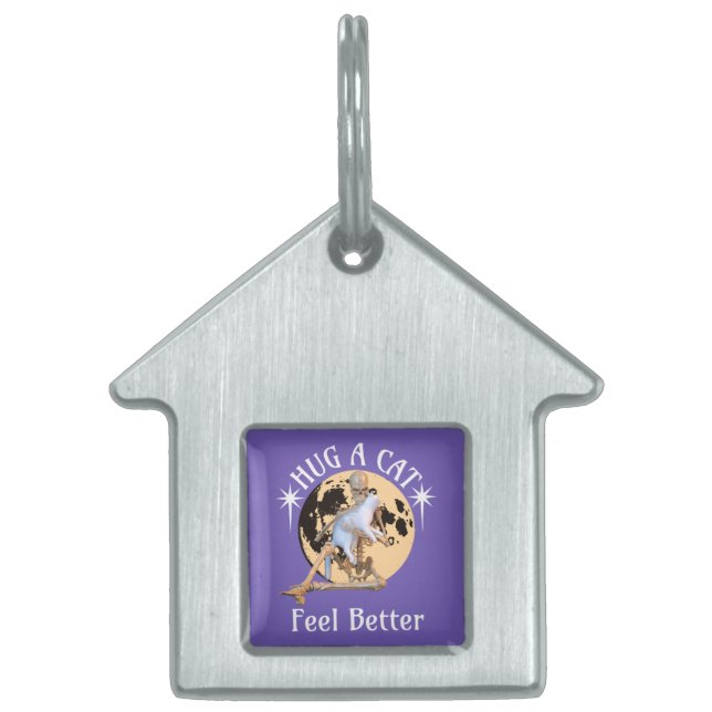 Hugga en katt, känn bättre Skeleton Hugger Cat Fun ID-bricka Husdjur (Framsidan)