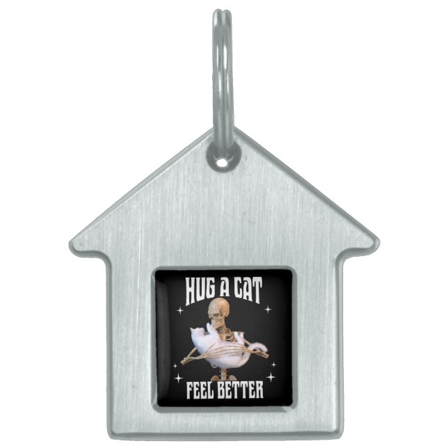 Hugga en katt, känn bättre Skeleton Hugger Cat Fun ID-bricka Husdjur (Framsidan)