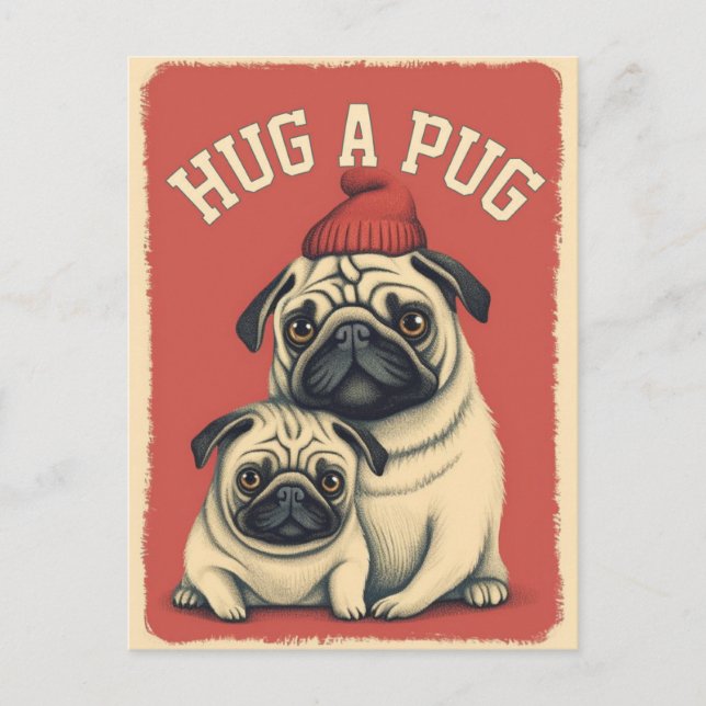 Hugga en Pug! Vykort (Framsida)