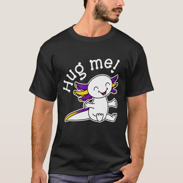 Hugga mig! Cute Axolotl i Intersex Pride färg T Shirt (Framsida)